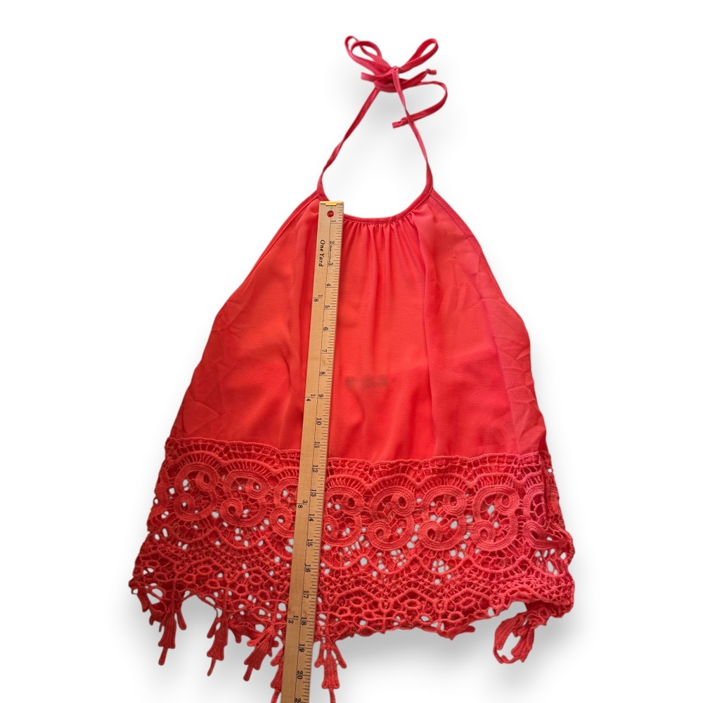 JELLA COUTURE Coral Halter Top Crochet Hem Size S - Picture 8 of 8